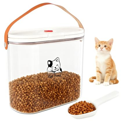 Katzenfutter Aufbewahrung 7 lbs mit Griff und Dosierlöffel – Hundefutter Aufbewahrung aus transparentem Kunststoff – BPA-frei Futtercontainer Outdoor Aufbewahrungsbox für Snacks und Trockenfutter