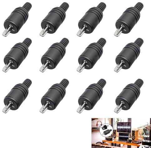 12 Stück DIN Lautsprecherstecker 2 Polig, DIN HiFi Anschluss mit Schraubklemmen, Lautsprecher Kabelstecker Männlich, Audio Adapter für Stereoanlage Heimkino Verstärker Boxen, Montage ohne Löten
