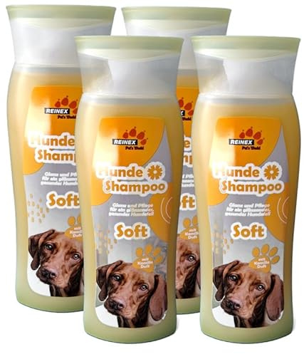 Hunde Shampoo Soft mit Kamille Duft, besonders mild, Glanz und Pflege für das Fell (4 Flaschen - 1200 ml)