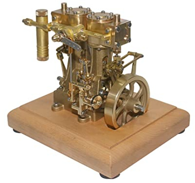 ExploTex Dampfmaschine 3,7 Ccm Mini-Retro-Vertikal-Zweizylinder-Hubkolben-Doppeltwirkendes Modell Mit Drehzahlminderer, Anschauliches Lernen Der Funktionsweise Von Motoren