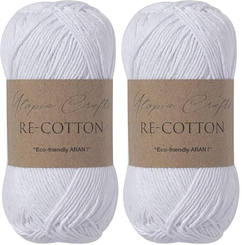 Utopia Crafts Re-Cotton Knitting Yarn, 100g (White) (Pack of 2)