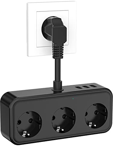 Steckdosenleiste mit USB, 6 in 1 Steckdosenadapter, Doppelstecker für Steckdose für Büro, Hause, Reisen