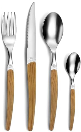 Pradel Essentiel Gamma Nature 24 couverts Inox 18/0 Pour 6 personnes, Bois | Ménagère 24 couverts, Pour 6 personnes, Acier inoxydable 18/0, Finition Standard, Compatible lave-vaisselle