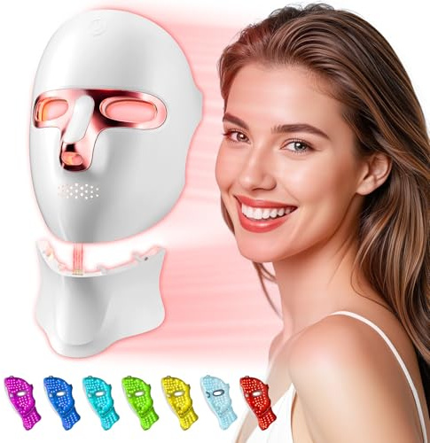 Tinkoola Masque LED Visage, Lumière Rouge Rechargeable USB-C (Rose) | 7 modes de lumière pour personnaliser vos soins de la peau, design confortable pour la maison, le voyage et le yoga.