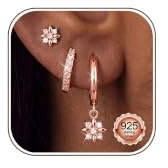 ORAZIO 3 Paar Ohrringe Silber 925 Ohrstecker Damen Creolen Gold Silber | Hypoallergene Hängend Blume Piercing Ohr Helix Piercings Ohrringe Gold Set Schmuck