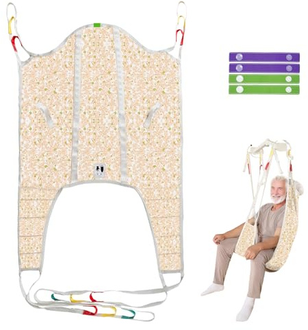 Ehucon Divided Leg Patient Hoist Sling with Head Support, Padded Full Body U-Sling for Transfer & Toileting, Universal Fit for Hoists, 230kg SWL, for Home Care, Hospitals & Care Homes (L)