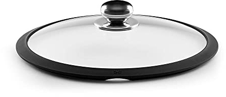 CASTEY - Tapa Universal de Cristal Templado, 18 cm, para Ollas, Sartenes y Cacerolas, Aro de Silicona, Pomo de Acero Inoxidable, Resistente y Duradera, Sujección Cómoda