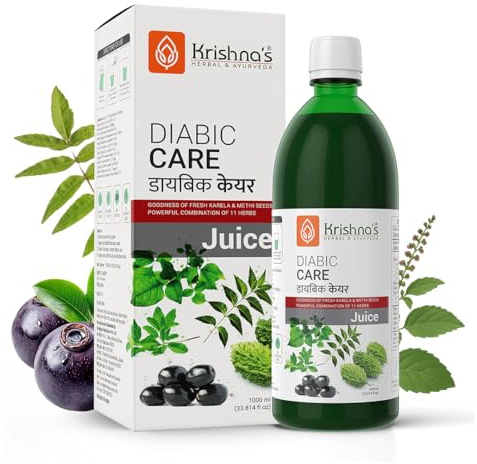 Krishna's Diabic Care Juice - 1 Litre | Blend of 11 Herbs Methi, Amla, Karela, Jamun, Kutki, Guduchi & 5 Other Herbs to Manage Sugar Levels | Made in India