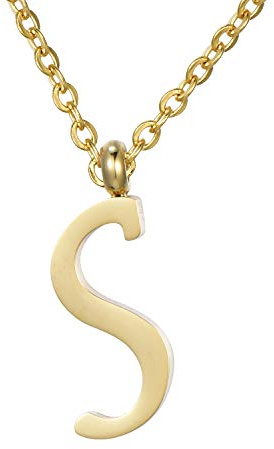Morella Damen Halskette mit Buchstaben Anhänger Edelstahl Gold in Schmuckbeutel