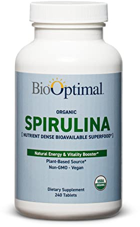 BioOptimal Organic Spirulina Tablets - Organic, Non-GMO, No Additives or Fillers - 500mg Premium Quality Dietary Supplement with Vitamins, Minerals, & Antioxidants (240 Tablets)