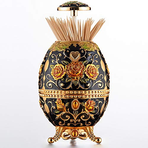 TAMUME Retro-Stil Dekorativer Zahnhalter Metall Hochstrecken Zahnstocherspender Mit Füßen Faberge Ei Stil Zahnstocherhalter mit Flaschenöffner an der Unterseite (Schwarz)