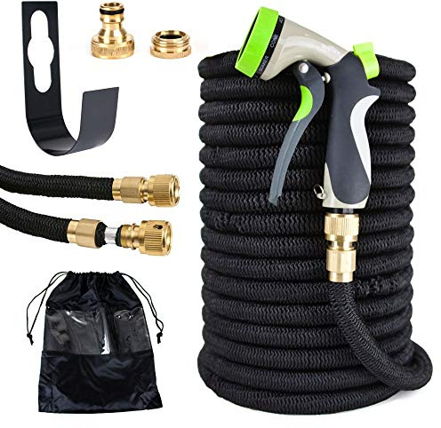 Grafner Premium Flexischlauch 30 Meter mit Wandhalter, 4-fach Latexkern, 10-fach Soft-Multifunktionsbrause, massiver Mantel aus 5000D Mesh Polyester, Messing Kupplungen, KEIN PLATZEN, Gartenschlauch