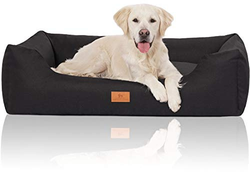 Knuffelwuff Hundebett Lotte aus Velours mit feinem Handwebcharakter XL 105 x 75cm Schwarz - abnehmbarer Bezug - waschbar - für große, mittelgroße und kleine Hunde