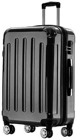 BEIBYE Hartschalen Koffer Trolley Rollkoffer Reisekoffer 4 Zwillingsrollen Polycabonat (Schwarz, 76cm -110L)