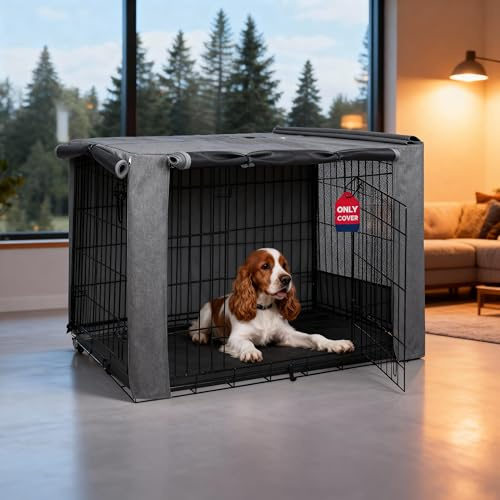 HiCaptain Hundekäfig-Abdeckung aus Metall, zusammenklappbar, für 91,4 cm Drahtkäfig, zweifarbig Grau