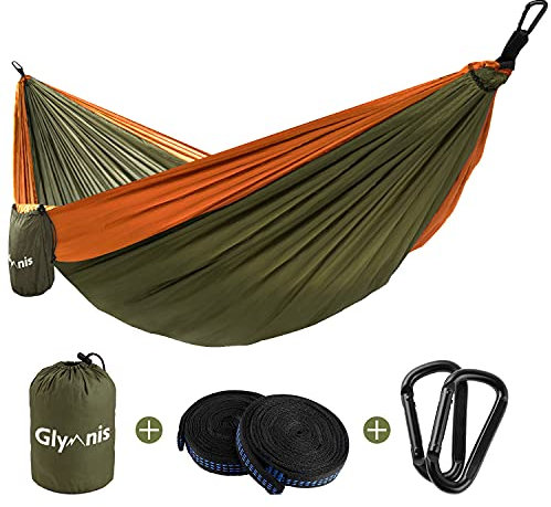 Glymnis Hängematte Ultraleicht Outdoor Reisehängematte Reise Hammock mit Aufhängeseilen und Stahlkarabinern Tragkraft bis 300 kg