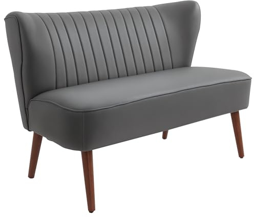 HOMCOM Divano a 2 Posti dal Design Moderno, Divanetto 2 Posti con Telaio in Legno e Rivestimento in Pelle PU per Soggiorno e Camera da Letto, Grigia, 108.5 x 61 x 79cm