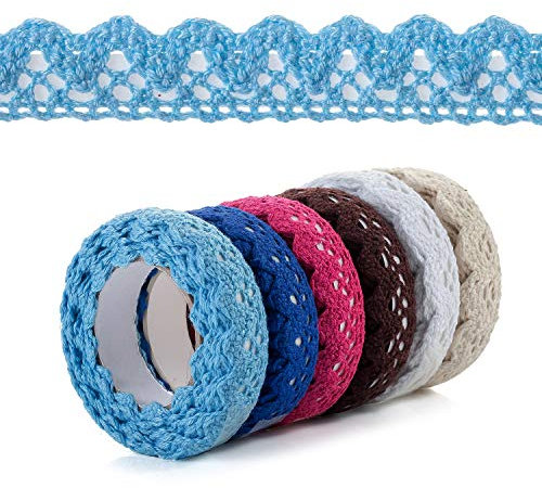6 Rolle Spitzenband Vintage bunt Deko Spitze Selbstklebend Vintage Dekoband Spitzenband Bordüre Dekoband Selbstklebend Spitzenbort Stoffband Bänder blau,Grün rot,Braun,Beige,Weiß für Basteln Hochzeit