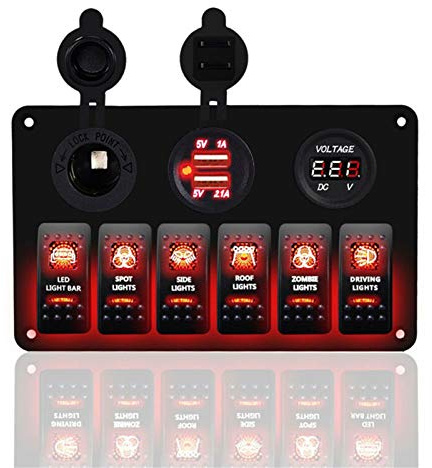 KAOLALI Wippschalter, Hebelschalter mit 3/6/8 Schaltern + Zigarettenanzünder 12 V 3,1 A Doppel USB Ladegerät für Wohnmobil, Wohnwagen, Boot, Auto, RV