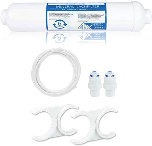 OsmoFresh Mineralnachfilter mit Anschlussset | Nachmineralisierung wertvolle Mineralien wie Calcium, Magnesium, Kalium, Natrium | universell passend für alle gängigen Osmoseanlagen