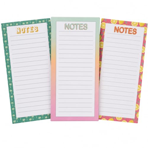 MIJOMA 3 Stück Set Notizblock Einkaufsliste Kühlschrankblock magnetisch Liniert, für Memos, Listen und Notizen, 50 Blatt (Summer Design)