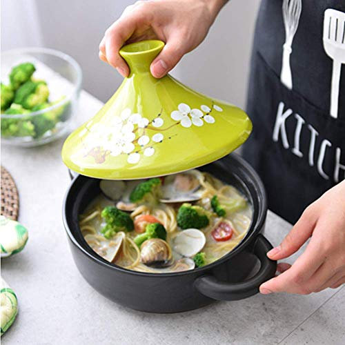 Sywlwxkq Olla Tagine con asa, 20 cm, Olla de cerámica, Tapa de cazuela, Olla de arroz, Resistencia a Altas temperaturas, Olla Taji Hecha a Mano Pintada a Mano de Arcilla de cocción Lenta /