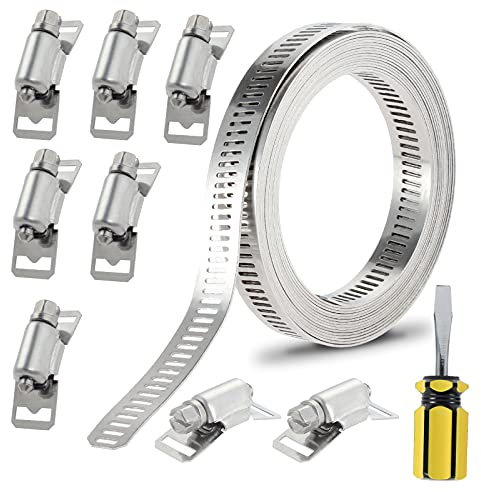 Gueenky abrazaderas de manguera ajustables, abrazaderas de tubo de manguera de Acero Inox, abrazadera metalica para Fijación de Mangueras Tuberías, con Sujetadores y Destornillador (11,5 pies)