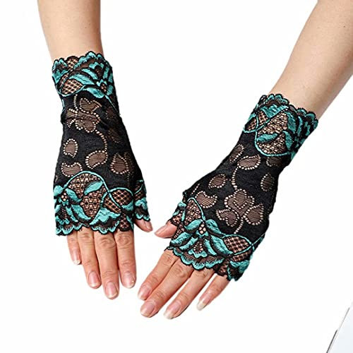 CENAST Kurze Spitzenhandschuhe für Damen, fingerlos, für Autofahren, Hochzeit, Handgelenklänge, Brautschmuck, Abschlussball, Grün Nr. 8, Einheitsgröße