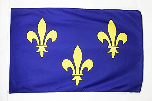 AZ FLAG - Drapeau 3 Fleur de Lys Bleu et Or - 90x60 cm - Drapeau Royaume De France 100% Polyester Avec Oeillets Métalliques Intégrés - Pavillon 50 g