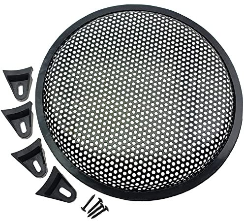 OZXNO 2 Stück 25,4 cm Metallgitter Lautsprecher Abdeckungen Subwoofer Grill Schutzhülle und Nähfüße mit Befestigungsschrauben für Home Audio Auto Lautsprecher (schwarz)