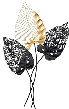 Generisch XL 3D MF Metall Wandrelief 3 Blätter Wandschmuck Bild Metalldeko Metall Metallbild Dekoration Höhe 107cm schwarz / gold NEUHEIT