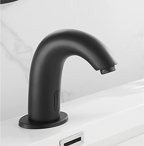 Infrarot Wasserhahn Bad Schwarz Waschtischarmatur Sensor Mischbatterie Waschbecken Bad mit Deck Automatisch Mischbatterie Wasserhahn Kontaktlos,B,Kaltwasserhahn