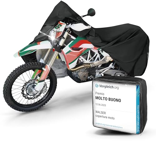 WALSER Premium Motorrad Abdeckplane XL, Auszeichnung Sehr Gut* aus hochwertigem PVC, Outdoor Plane schwarz 255x110x135 cm