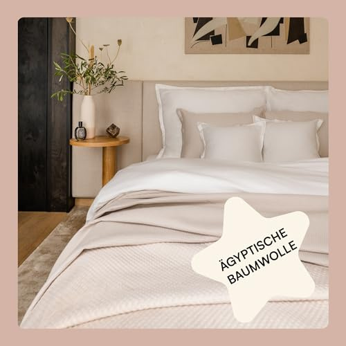 Amqua Mako Satin Bettwäsche Set 200x220cm + 40x80cm (2X Kissenbezüge), 100% ägyptische Baumwolle (Zertifiziert), weiß