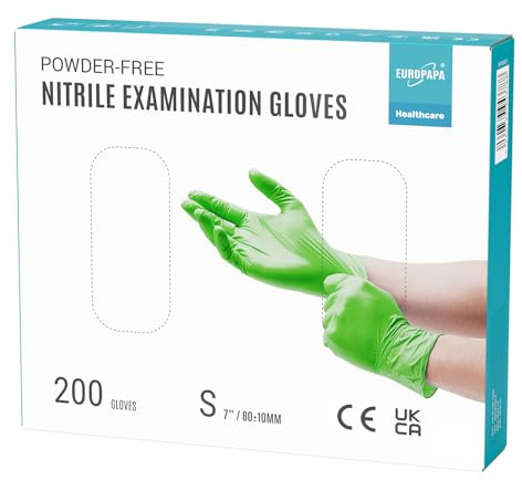 EUROPAPA® 200x Einweghandschuhe Nitrilhandschuhe puderfrei Untersuchungshandschuhe EN455 EN374 latexfrei Einmalhandschuhe Handschuhe in Gr. S, M, L & XL verfügbar (S, Grün)