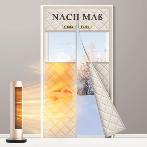 fowong Magnet Wärmeschutzvorhang für Türen 90x210 cm, Thermo Türvorhang langlebiges Oxford-Tuch und Polyesterfaserfüllung, Wetterfest, Winddicht, Schallisoliert, mit klaren Fenstern, Weiß