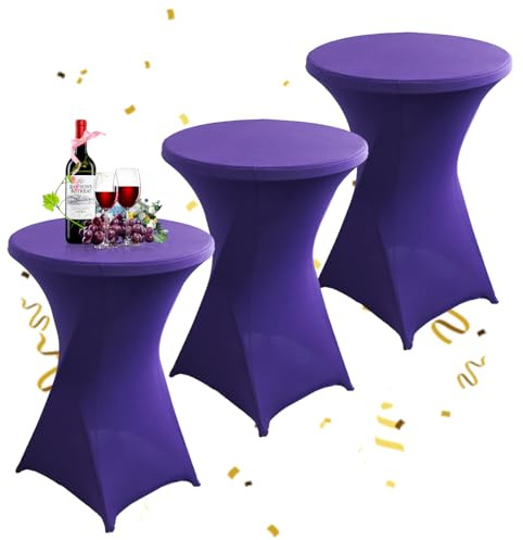 KAYBTNT 3er-Set Stehtisch Hussen Ø 80 cm, Viele Farben, Spandex Stretch Stehtischhussen, Verstärkung im Fußbereich, Elegante Rund Tischdecke für Bistrotisch Hochzeit Cocktail-Party,Lila