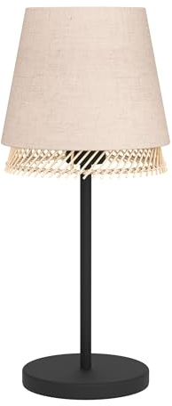 EGLO Tischlampe Tabley, natürliche Nachttischlampe | Tischleuchte aus Metall in Schwarz, Bambus und Leinen, Tisch-Lampe für Wohnzimmer und Schlafzimmer, E27 Fassung