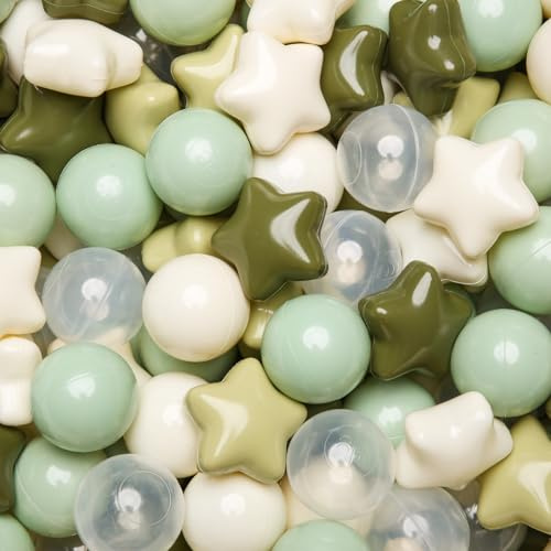 TRENDPLAY Star Ball Pit Balls 100 for Toddlers - Green Ball Pit Ball Shapes for Boys Girls Fun, Birthday Party, Christmas Decoration, Cream Colors Mix Green