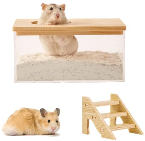 bangminda Casa de Baño para Hámster Contenedor de Baño de Arena para Hámsters con Escalera Arena Hamster Baño Rectángulo Caja Baño Arena para Hámster Casa Hamster Acrílico Transparente para Ratones