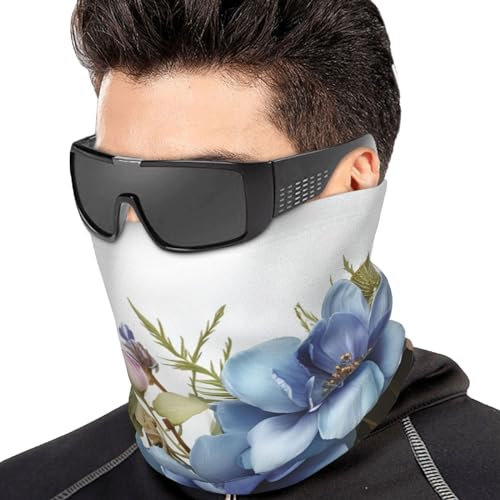 NONHAI Tribe Schwarz Weiß Halstuch für Damen und Herren Winddicht Sturmhaube, Blaue Blumen und Libelle, One size