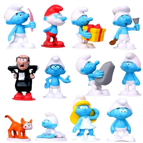 Die Pitufos Figuren, Decoración de Tartas de Los Pitufos, 12pcs Pitufos Cake Topper Juguetes, Pitufos Figuren para Niños Regalo