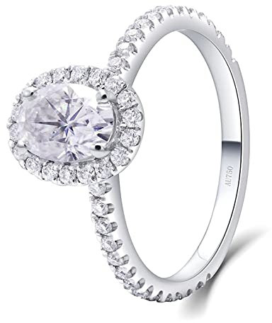 Lieson Ehering Damen, Frauen Ring Verlobung Weißgold 585 14K Elegant Halo 4 Krallen Oval Moissanit mit 1ct Freundschaftsringe Weißgold Gr. 51 (16.2)