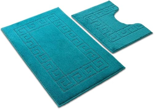 Paradise Products Badematten-Set im griechischen Stil, 2-teilig, rutschfeste Badezimmermatten, Duschmatte & WC-Vorleger, weich, waschbar, schnell trocknend, Badematten für Badezimmerboden