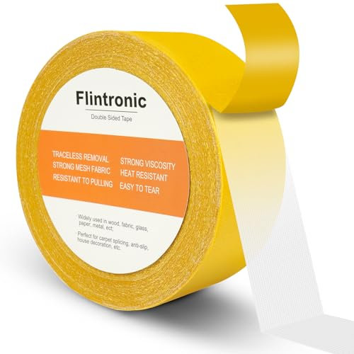 flintronic 20M Double Sided Tape, 5CM Extra Strong Double Sided Carpet Tape, High Tack Strong Wall Adhesive with Fiberglass Mesh, Mounting Tape Bonds to Almost Anything for Home/Professional Use