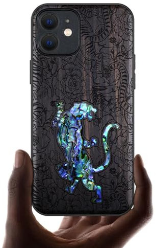 Carveit Bois Étui pour iPhone 12 Magnétique Coque, Incrustation de Coquille de Téléphone Compatible Magsafe avec Apple 12 Etui (Bois Sombre-Un Tigre au Milieu des Fleurs)