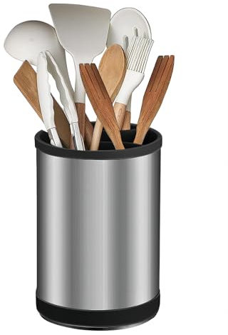 TIMENIL Kitchen Utensil Holder 360°Rotating Cooking Utensil Holder，4 Compartment Stainless Steel Utensil Holder,6.7”Large Utensil Crock Spoon Fork Knife Holder For Kitchen Counter