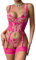 Aranmei Sexy Lingerie Set for Women with Garter Belt Sheer Lace Bra and Mesh Panty Teddy Bodysuit Lingerie Set, Rose M