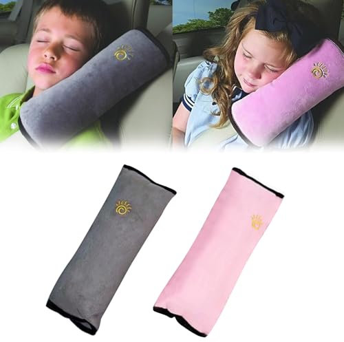 Zueyen 2 Stück Gurtschoner kinder auto,Autogurt polster, Removable Car Belt Cushion, geeignet für den Einsatz beim Ausgehen und Reisen sowie beim Schlafen von Kindern (Rosa + Grau)
