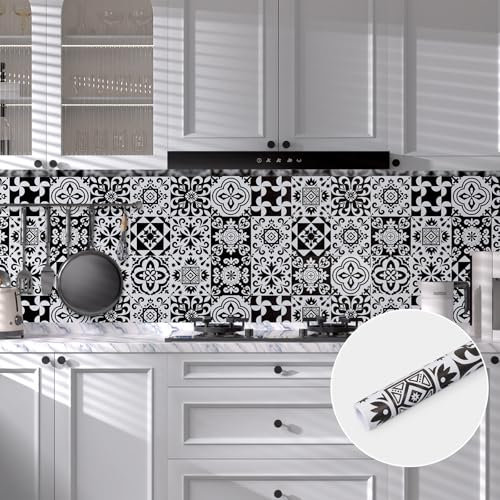 Abyssaly Credence Adhesive pour Cuisine Noir, Imperméable Credence Adhesive Stickers Carrelage, Autocollant Carrelage pour Cuisine Bain Chambre Placard Salle Salon 30cm X 300cm